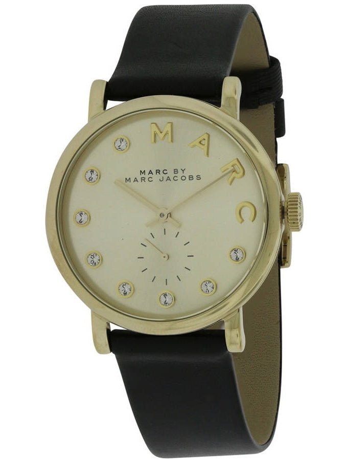 Marc Jacobs Baker Gold Dial Black Leather Strap Watch for Women - MBM1399