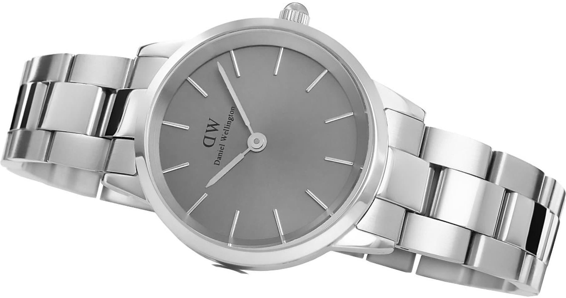 Daniel Wellington Link Grey Dial Silver Steel Strap Watch For Men - DW00100328