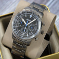Fossil Goodwin Chrono Analog Black Dial Grey Steel Strap Watch for Men - FS5518