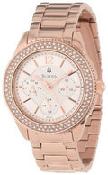 Bulova Crystal Silver Dial Rose Gold Steel Strap Watch for Women - 97N101
