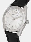 Emporio Armani Analog White Dial Black Leather Strap Watch For Women - AR6026