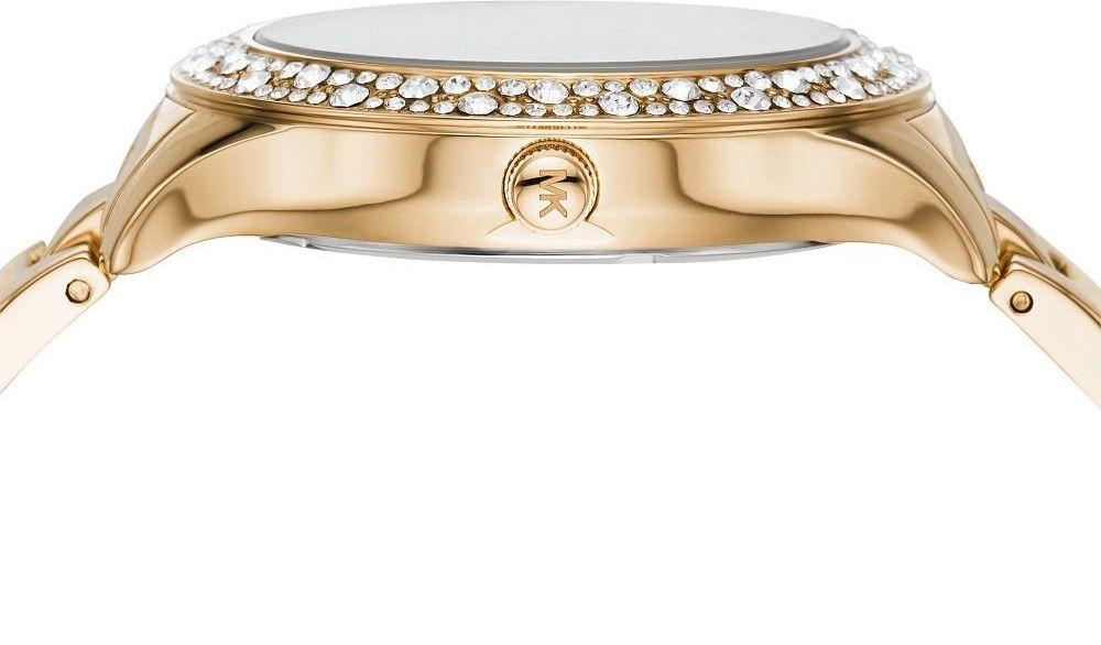 Michael Kors Liliane Mother of Pearl White Dial Gold Steel Strap Watch For Women - MK4555
