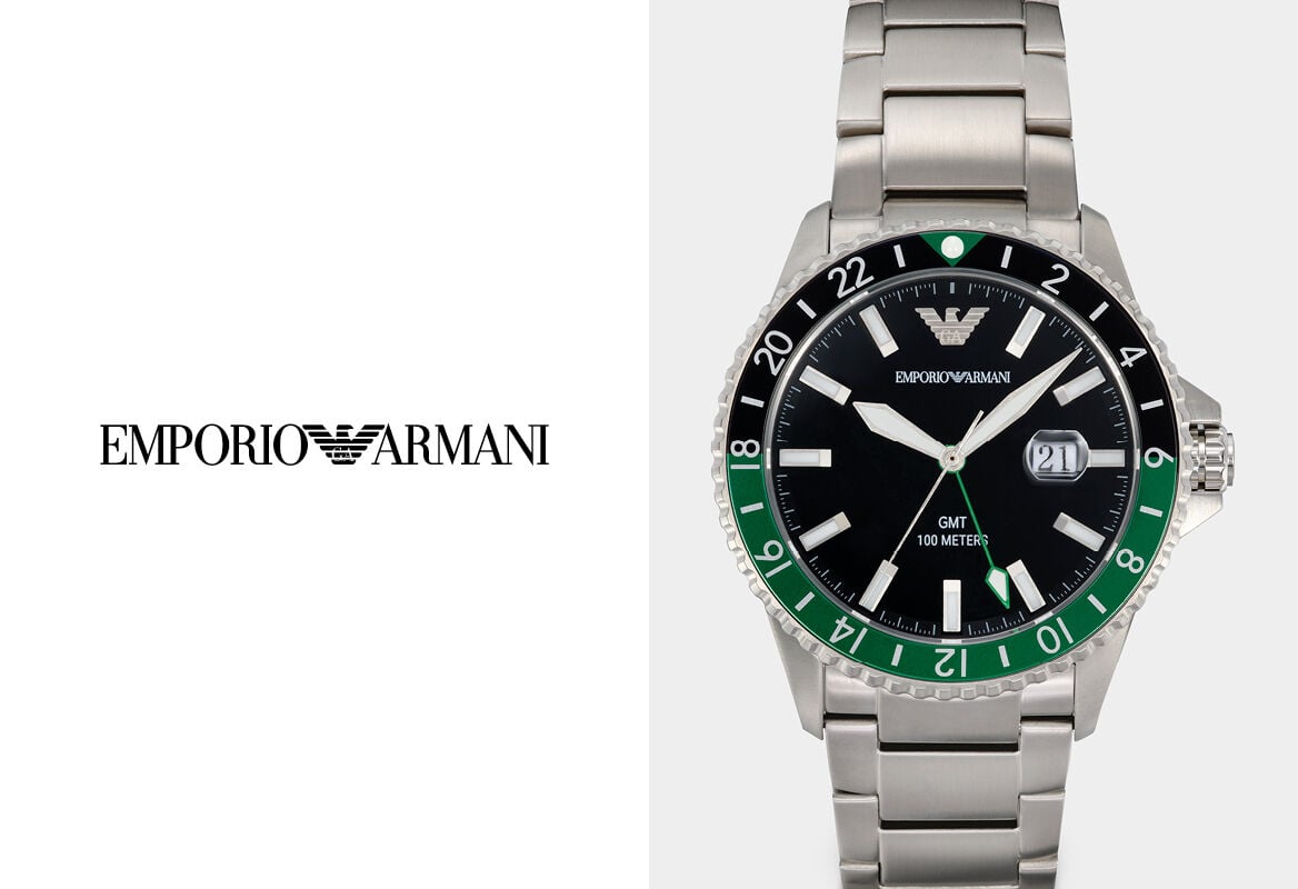 Emporio Armani Three Hand Green Dial Silver Steel Strap Watch For Men - AR11338