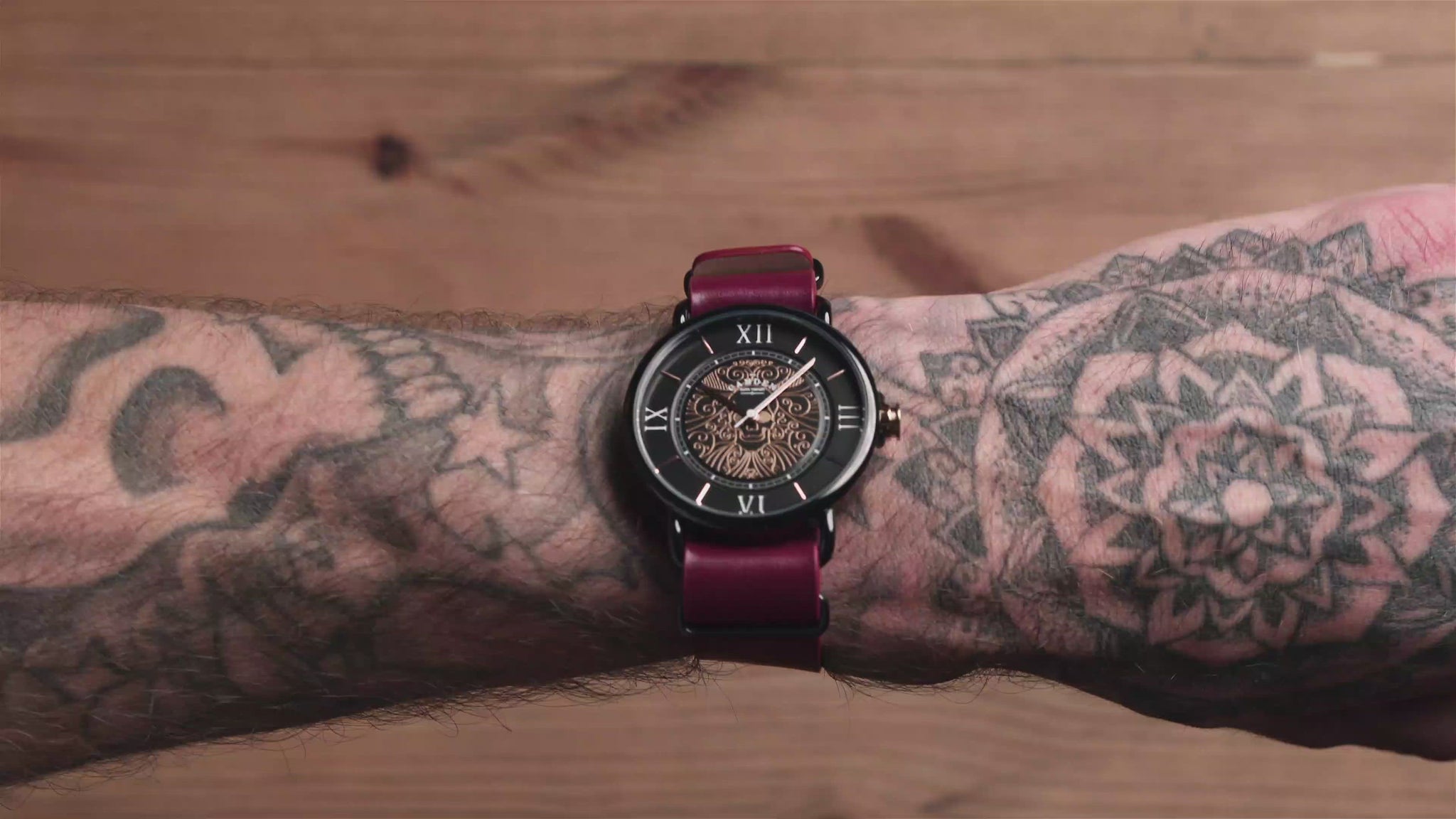 Fossil Vintage Muse Automatic Skeleton Maroon Dial Maroon Leather Strap Watch for Women - ME3137