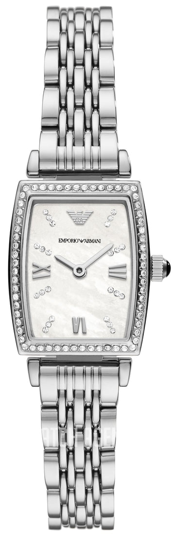 Emporio Armani Gianni T-Bar Quartz White Dial Silver Steel Strap Watch For Women - AR11405