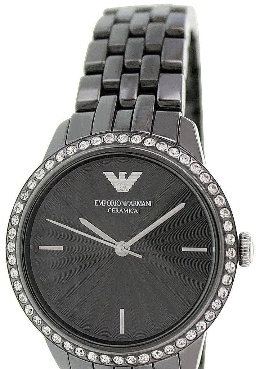 Emporio Armani Crystal Ceramica Black Dial Black Steel Strap Watch For Women - AR1478