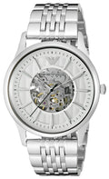 Emporio Armani Meccanico Skeleton Silver Dial Silver Steel Strap Watch For Men - AR1945
