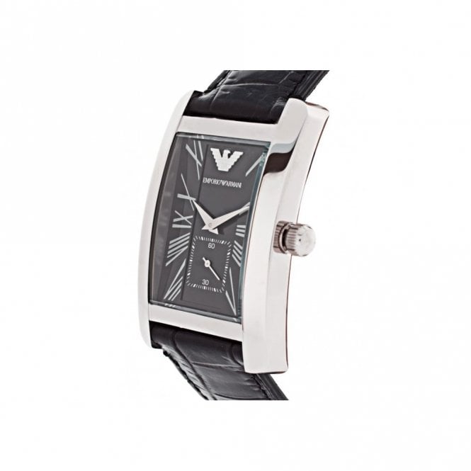 Emporio Armani Black Dial Black Leather Strap Watch For Men - AR0143