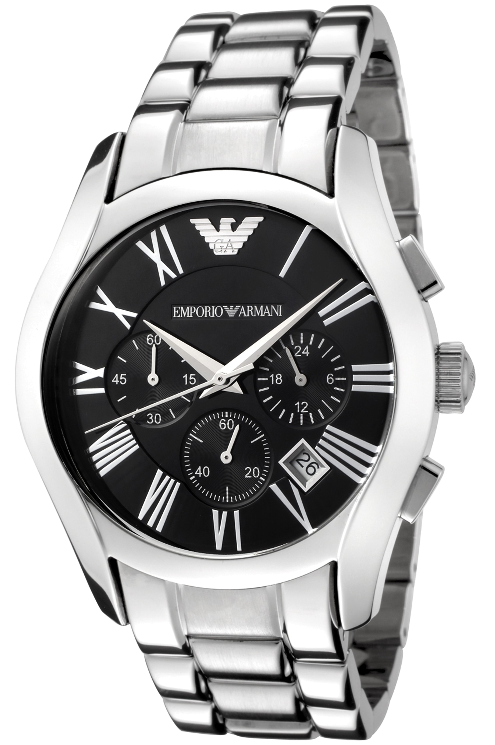 Emporio Armani Velente Chronograph Black Dial Silver Steel Strap Watch For Women - AR0674