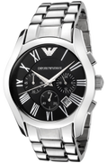 Emporio Armani Velente Chronograph Black Dial Silver Steel Strap Watch For Women - AR0674