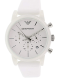 Emporio Armani Classic Chronograph White Dial White Rubber Strap Watch For Men - AR1054