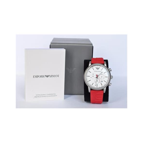Emporio Armani Luigi Chronograph White Dial Red Rubber Strap Watch For Men - AR11021