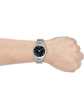 Emporio Armani Valente Quartz Black Dial Silver Steel Strap Watch For Men - AR11086