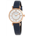 Emporio Armani Gianni T-Bar Analog Mother of Pearl Dial Blue Leather Strap Watch For Women - AR11468