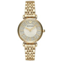 Emporio Armani Gianni T Bar Analog Crystals Gold Dial Gold Steel Strap Watch For Women - AR11608