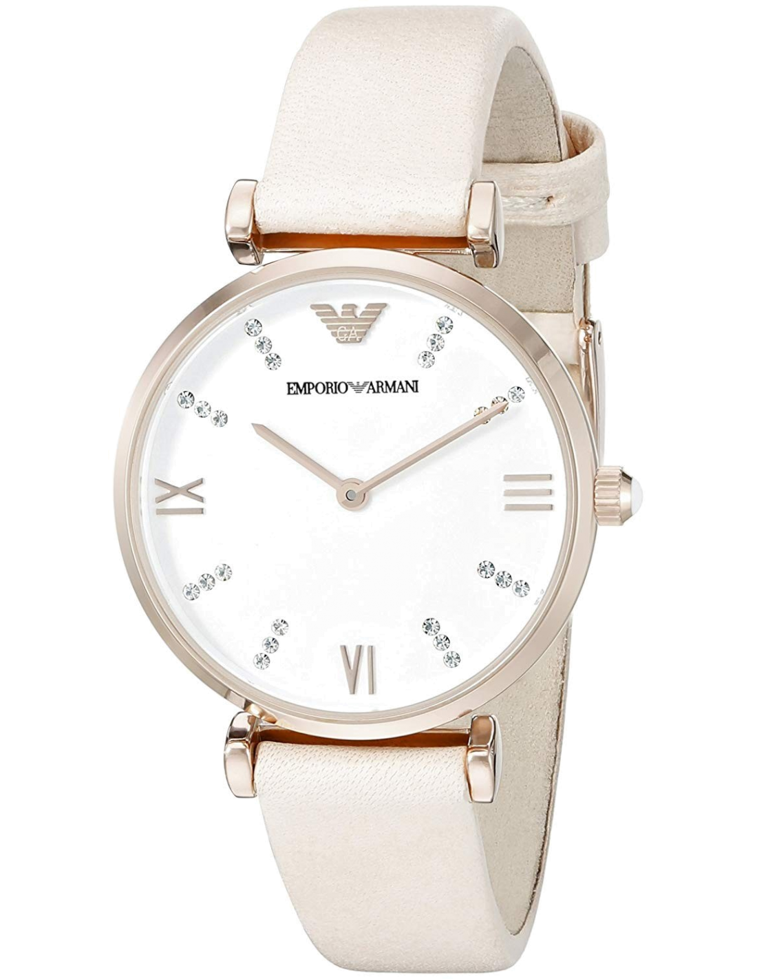 Emporio Armani Gianni T Bar Quartz White Dial Beige Leather Strap Watch For Women - AR1927