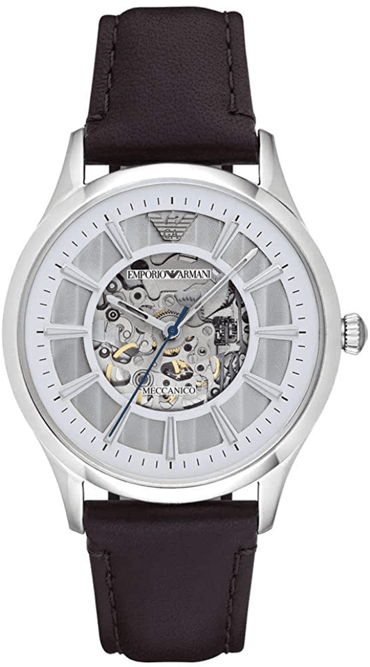 Emporio Armani Meccanico White Dial Brown Leather Strap Watch For Men - AR1946
