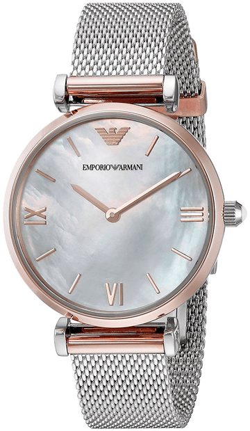 Emporio Armani Retro Mother of Pearl Dial Silver Mesh Bracelet Watch For Women - AR2067