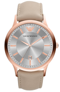 Emporio Armani Classic Quartz Silver Dial Beige Leather Strap Watch For Men - AR2464