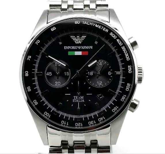 Emporio Armani Team Italia Chronograph Black Dial Silver Steel Strap Watch For Men - AR5983