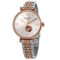 Emporio Armani Gianni T-Bar Analog White Dial Two Tone Steel Strap Watch For Women - AR60019