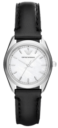 Emporio Armani Analog White Dial Black Leather Strap Watch For Women - AR6026