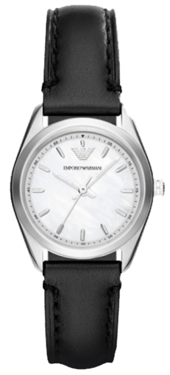Emporio Armani Analog White Dial Black Leather Strap Watch For Women - AR6026