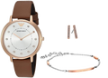 Emporio Armani Classic Analog Silver Dial Brown Leather Strap Watch For Women - AR8040