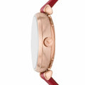 Emporio Armani Gianni T-Bar Mother of Pearl White Dial Red Leather Strap Watch For Women - AR60048