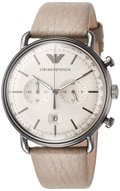 Emporio Armani Aviator Chronograph Quartz Grey Dial Beige Leather Strap Watch For Men - AR11107