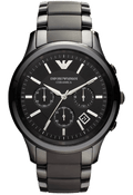 Emporio Armani Ceramica Chronograph  Black Dial Black Strap Watch For Men - AR1452