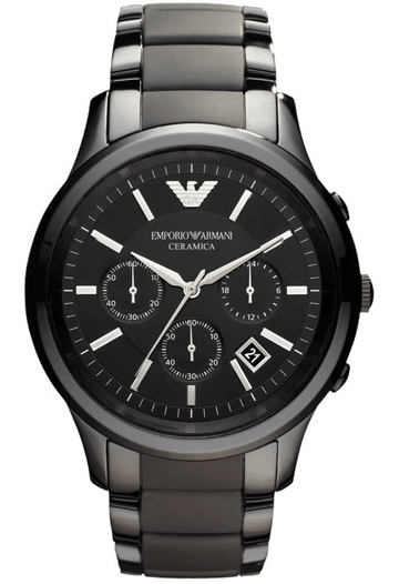 Emporio Armani Ceramica Chronograph  Black Dial Black Strap Watch For Men - AR1452