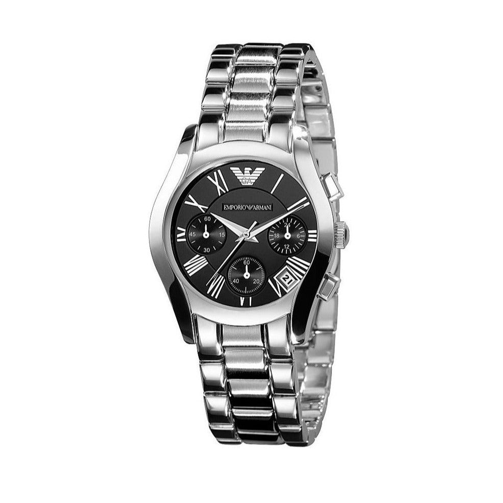 Emporio Armani Velente Chronograph Black Dial Silver Steel Strap Watch For Women - AR0674