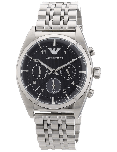 Emporio Armani Franco Black Dial Silver Steel Strap Watch For Men - AR0373