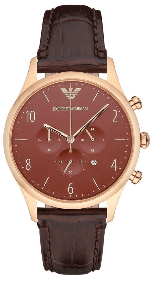Emporio Armani Classic Chronograph Burgundy Dial Brown Leather Strap Watch For Men - AR1890