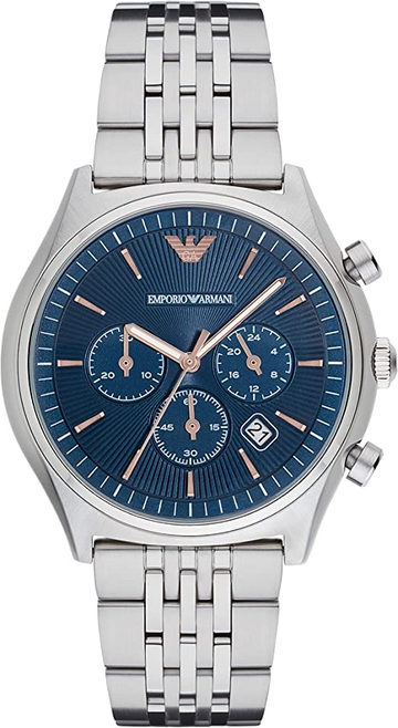 Emporio Armani Luigi Chronograph Quartz Blue Dial Silver Steel Strap Watch For Men - AR1974