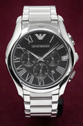 Emporio Armani Valente Chronograph Quartz Black Dial Silver Steel Strap Watch For Men - AR11083