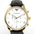 Emporio Armani Classic Chronograph White Dial Black Leather Strap Watch For Men - AR1892