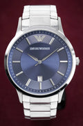 Emporio Armani Valente Quartz Blue Dial Silver Steel Strap Watch For Men - AR11085