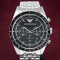 Emporio Armani Tazio Chronograph Black Dial Silver Steel Strap Watch For Men - AR5988