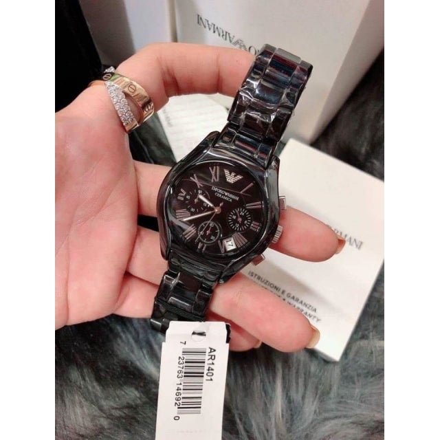 Emporio Armani Black Ceramic Dial Ceramic Strap Watch For Women - AR1401