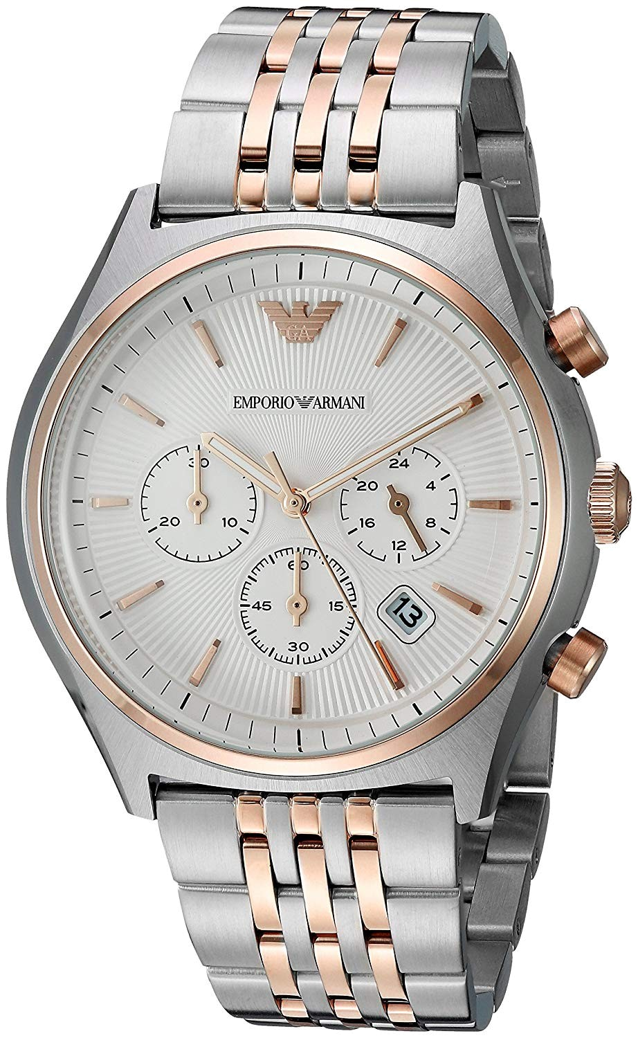 Emporio Armani Zeta Chronograph Quartz White Dial Two Tone Steel Strap Watch For Men - AR1998