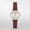 Emporio Armani Gianni T-Bar Quartz Silver Dial Brown Leather Strap Watch For Women - AR11061