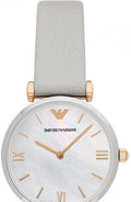 Emporio Armani Gianni T Bar Quartz Mother of Pearl Dial White Leather Strap Watch For Women - AR1965