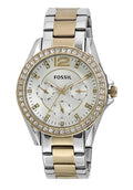 Fossil Riley White Dial Two Tone Steel Strap Watch for Women - ES3204