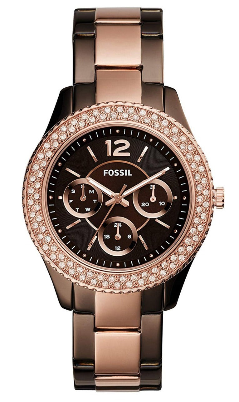 Fossil Stella Multifunction Brown Dial Two Tone Steel Strap Watch for Women - ES4079