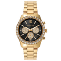 Michael Kors Berkley Chronograph Black Dial Gold Steel Strap Watch For Women - MK7414