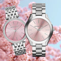 Michael Kors Slim Runway Quartz Pink Dial Silver Steel Strap Watch For Women - MK3380