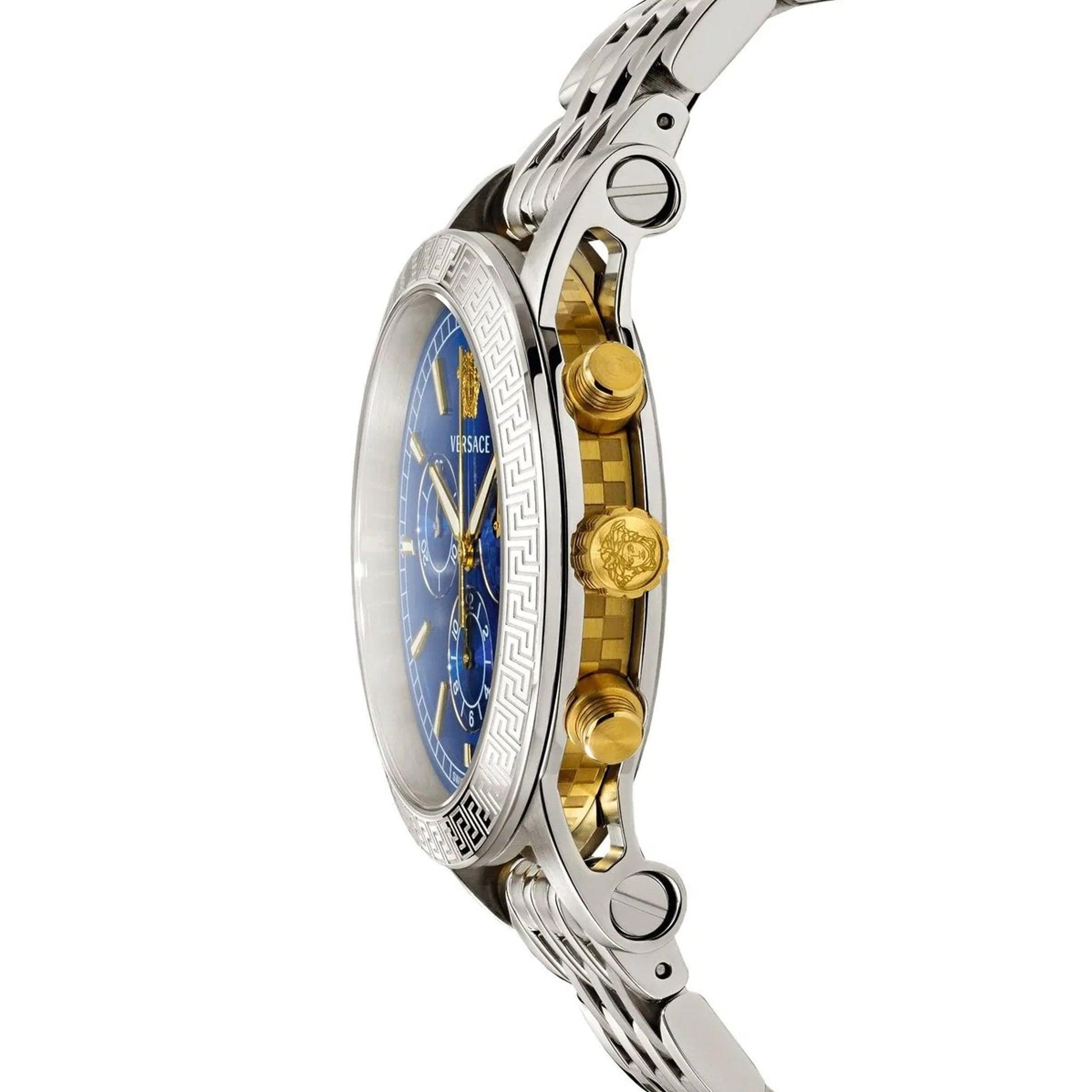 Versace Sport Tech Chronograph Blue Dial Silver Steel Strap Watch for Men - VELT00219