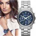 Michael Kors Hunger Stop 100 Series Navy Blue Dial Silver Steel Strap Watch for Women - MK5814